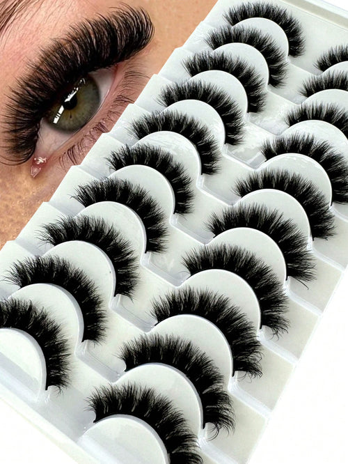 New 10 Pairs 6D Fluffy False Eyelashes, Soft And Fluffy, Handmade, Reusable, Short Natural Style, Dense 3D Faux Mink Eyelashes, 3D Cilioss False Eyelashes