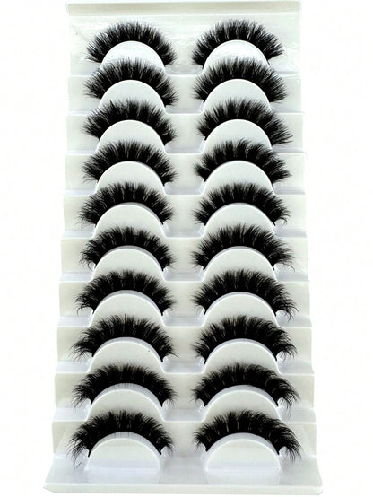 New 10 Pairs 6D Fluffy False Eyelashes, Soft And Fluffy, Handmade, Reusable, Short Natural Style, Dense 3D Faux Mink Eyelashes, 3D Cilioss False Eyelashes