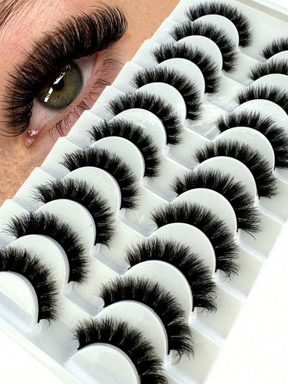 New 10 Pairs 6D Fluffy False Eyelashes, Soft And Fluffy, Handmade, Reusable, Short Natural Style, Dense 3D Faux Mink Eyelashes, 3D Cilioss False Eyelashes