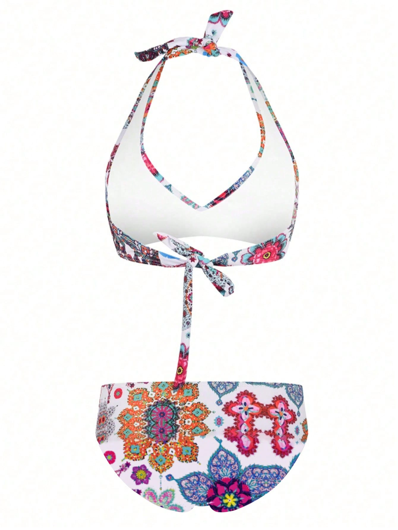 New Arrival European And American Style High Waist Hollow Tropical Plant Print Bikini Set, Sexy Open Back Design Vacation Beach Summer