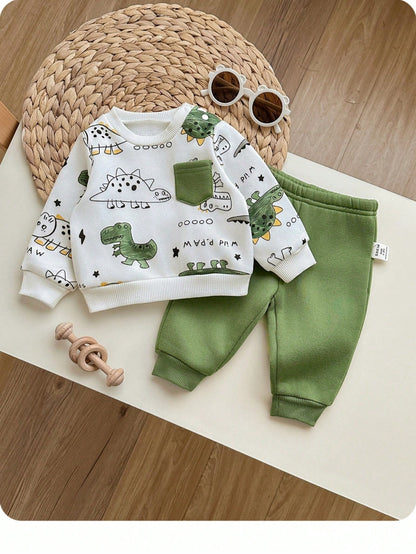 New Born Baby Cartoon Bear Print Long Sleeve Sweatshirt And Pants Casual Cute Kawaii Set Family Matching Navy And White Navy Blue Autumn