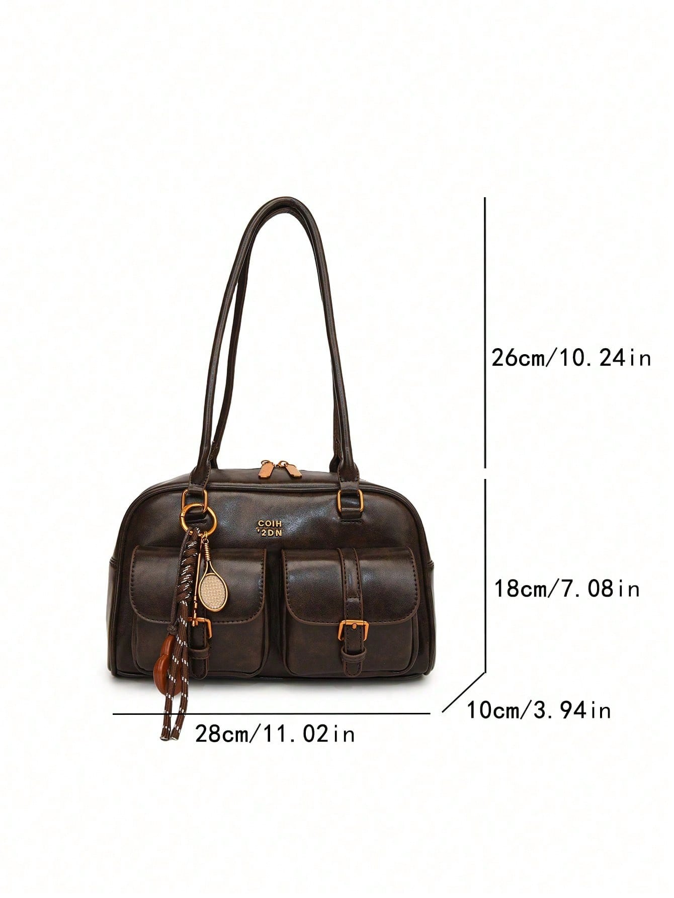 New Bread Knot Pendant Multi-Pocket Pillow Bag,Letter Pattern Decoration Design,Fashionable Coffee Brown Underarm BagShoulder Bag, Y2K Aesthetic