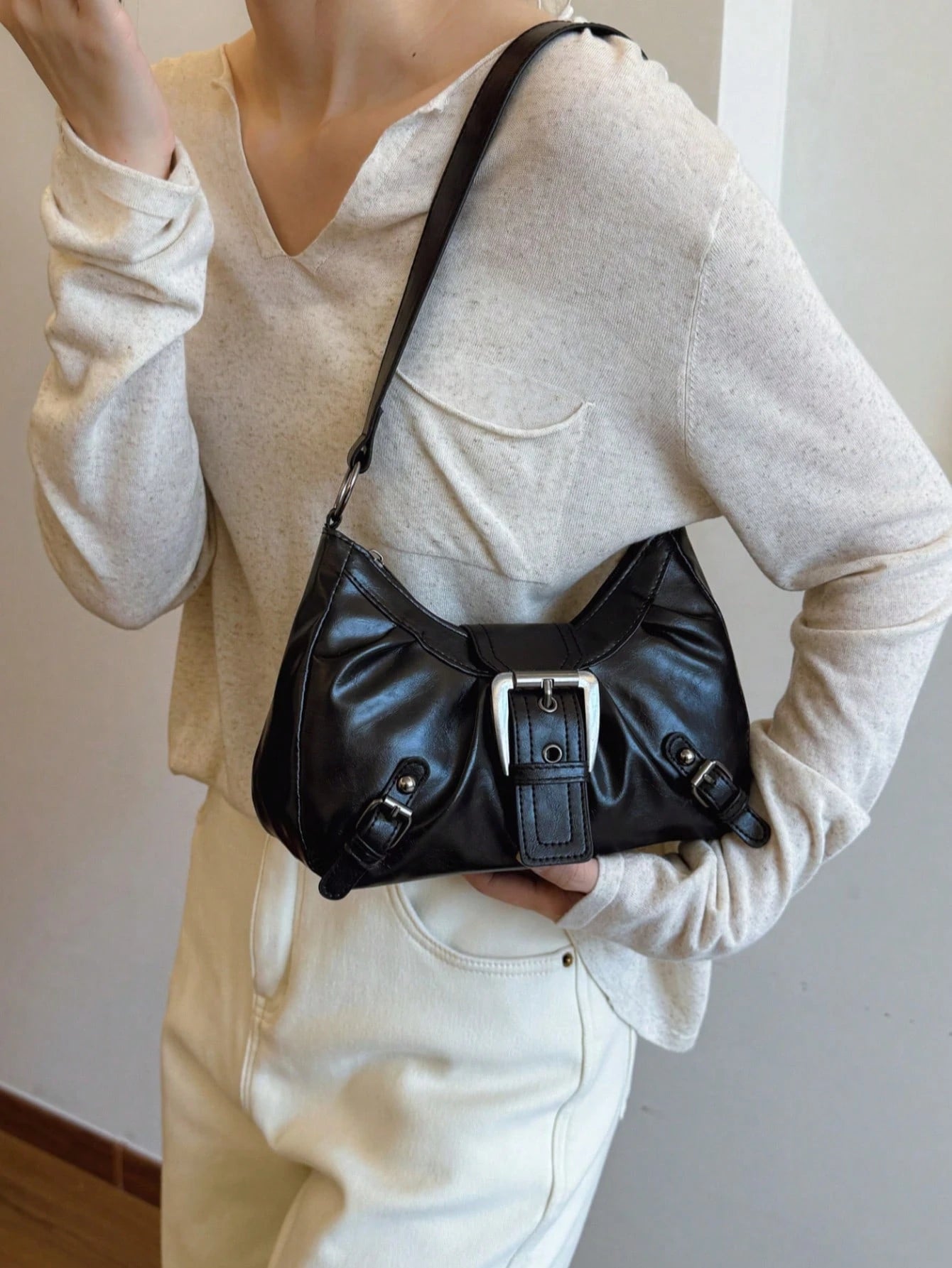 New Fashion Decorative Handheld & Shoulder Baguette Bag, Suitable For Parties, Outings, Vacations, Shopping And Daily Use, Can Store Coins, Phones, Also Suitable As A Work Bag For White-Collar, Colleg