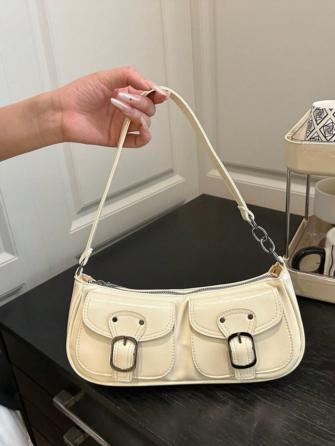 New Fashion Decorative Handheld & Shoulder Baguette Bag, Suitable For Parties, Outings, Vacations, Shopping And Daily Use, Can Store Coins, Phones, Also Suitable As A Work Bag For White-Collar, Colleg