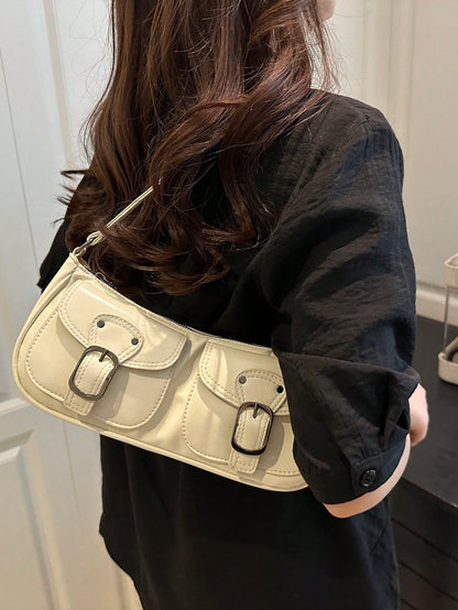New Fashion Decorative Handheld & Shoulder Baguette Bag, Suitable For Parties, Outings, Vacations, Shopping And Daily Use, Can Store Coins, Phones, Also Suitable As A Work Bag For White-Collar, Colleg