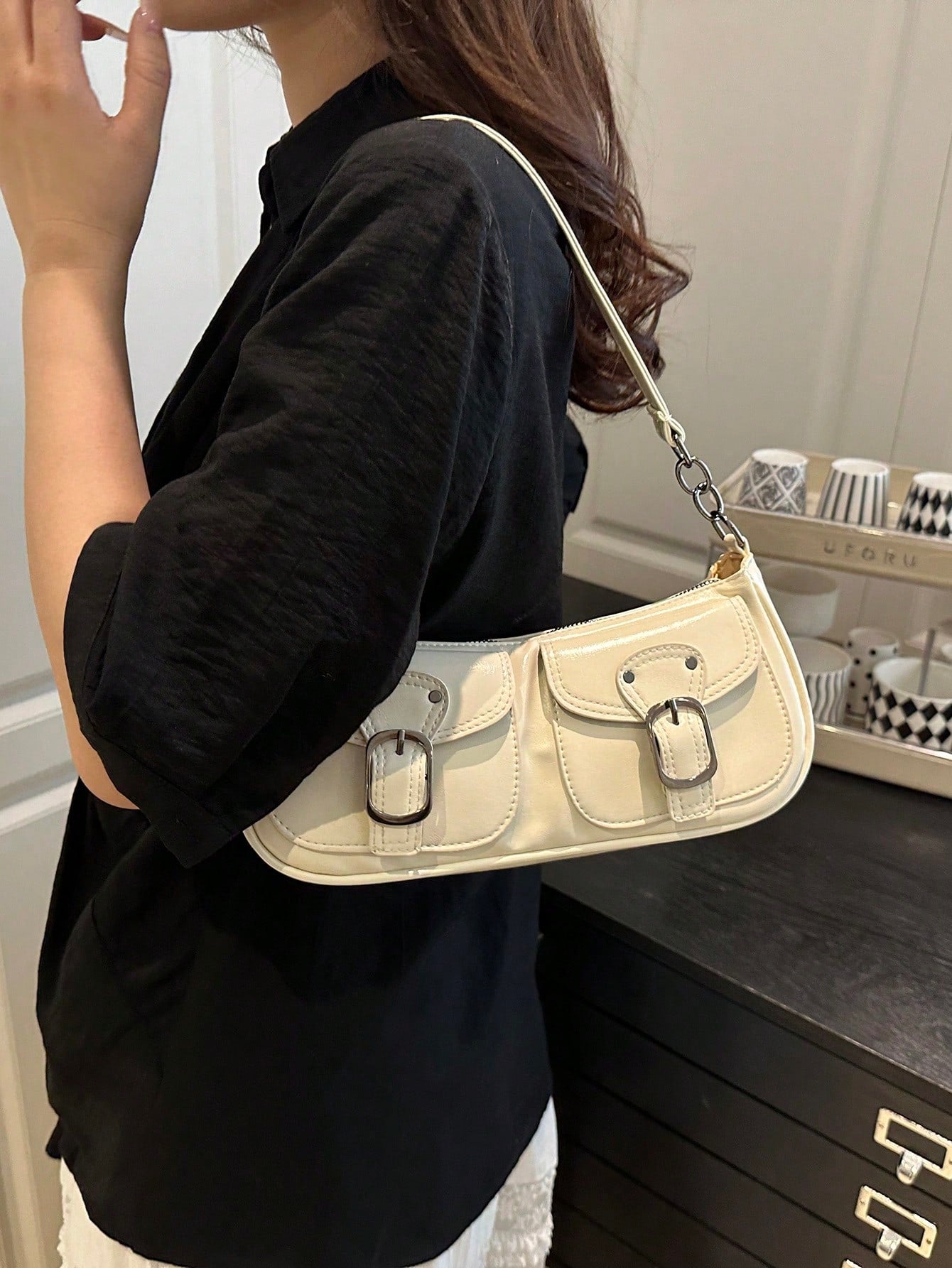 New Fashion Double Pocket Decor Tote Shoulder Bag, Suitable For Parties, Outings, Vacations, Shopping And Daily Use, Can Hold Coins, Phones, Also Suitable As Work Bag For Office Ladies, College Studen