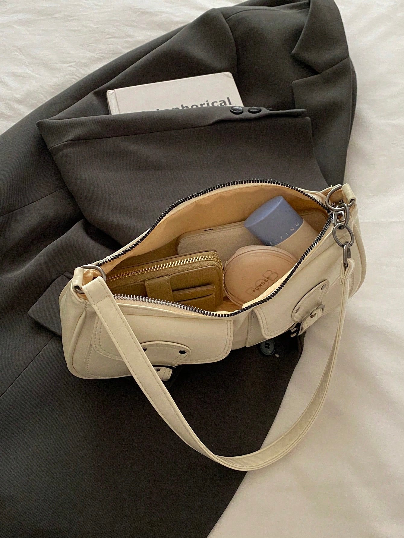 New Fashion Double Pocket Decor Tote Shoulder Bag, Suitable For Parties, Outings, Vacations, Shopping And Daily Use, Can Hold Coins, Phones, Also Suitable As Work Bag For Office Ladies, College Studen