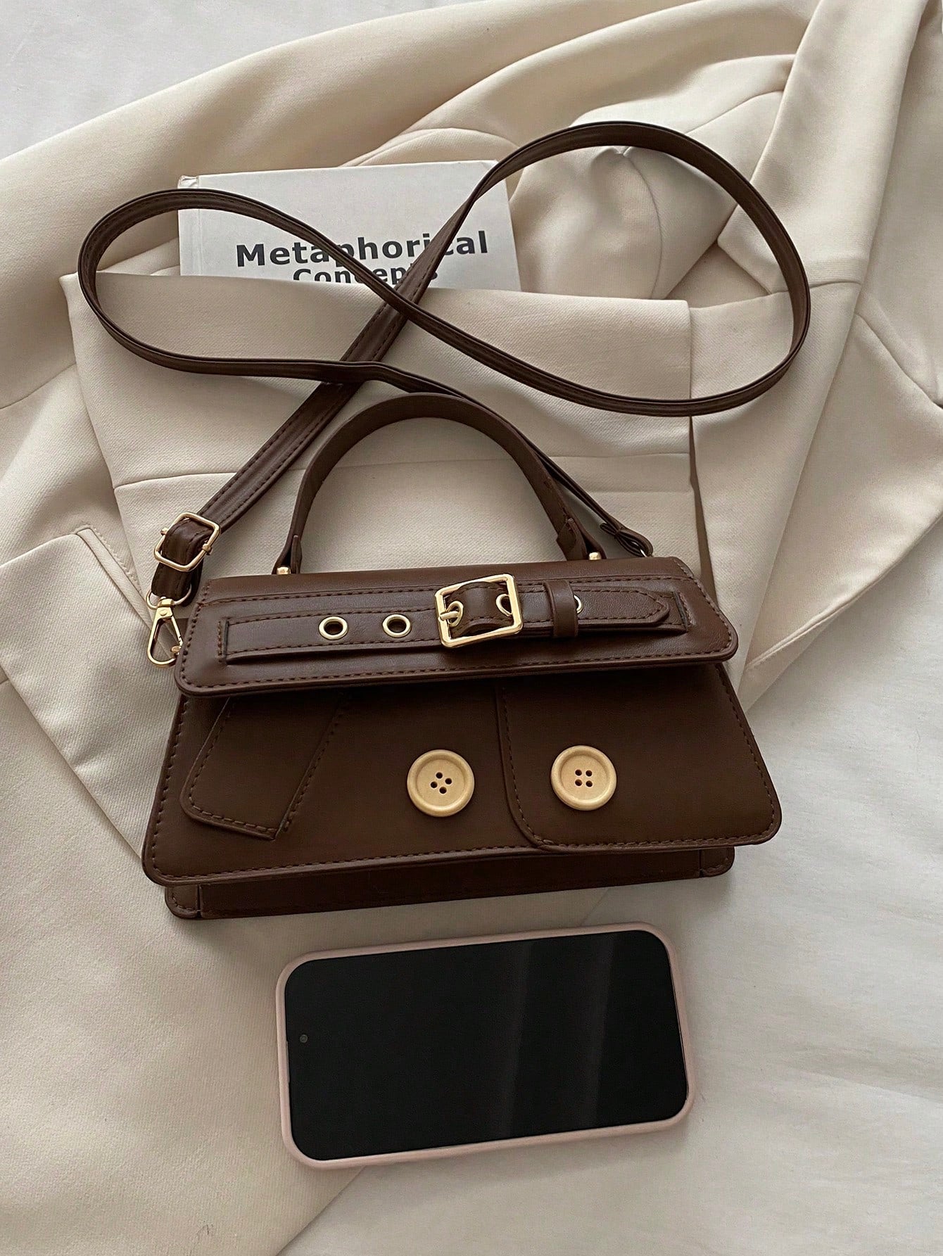 New Fashion Metal Decor Handbag Shoulder Bag, Suitable For Parties, Gatherings, Outings, Vacations, Shopping And Daily Use, Can Store Coins, Phones, Also Can Be Used As Work Bag For White-Collar, Coll