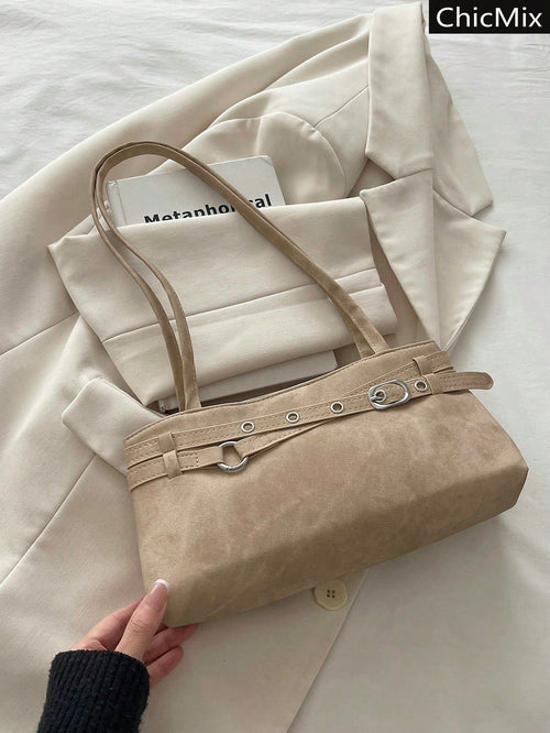 New Fashion Solid Color Practical Underarm Shoulder Bag, Classic Multi-Purpose Metal Buckle Decor Women's Handbag, Suitable For Shopping, Wallet, Young Ladies, College Students, Newlyweds And Office W