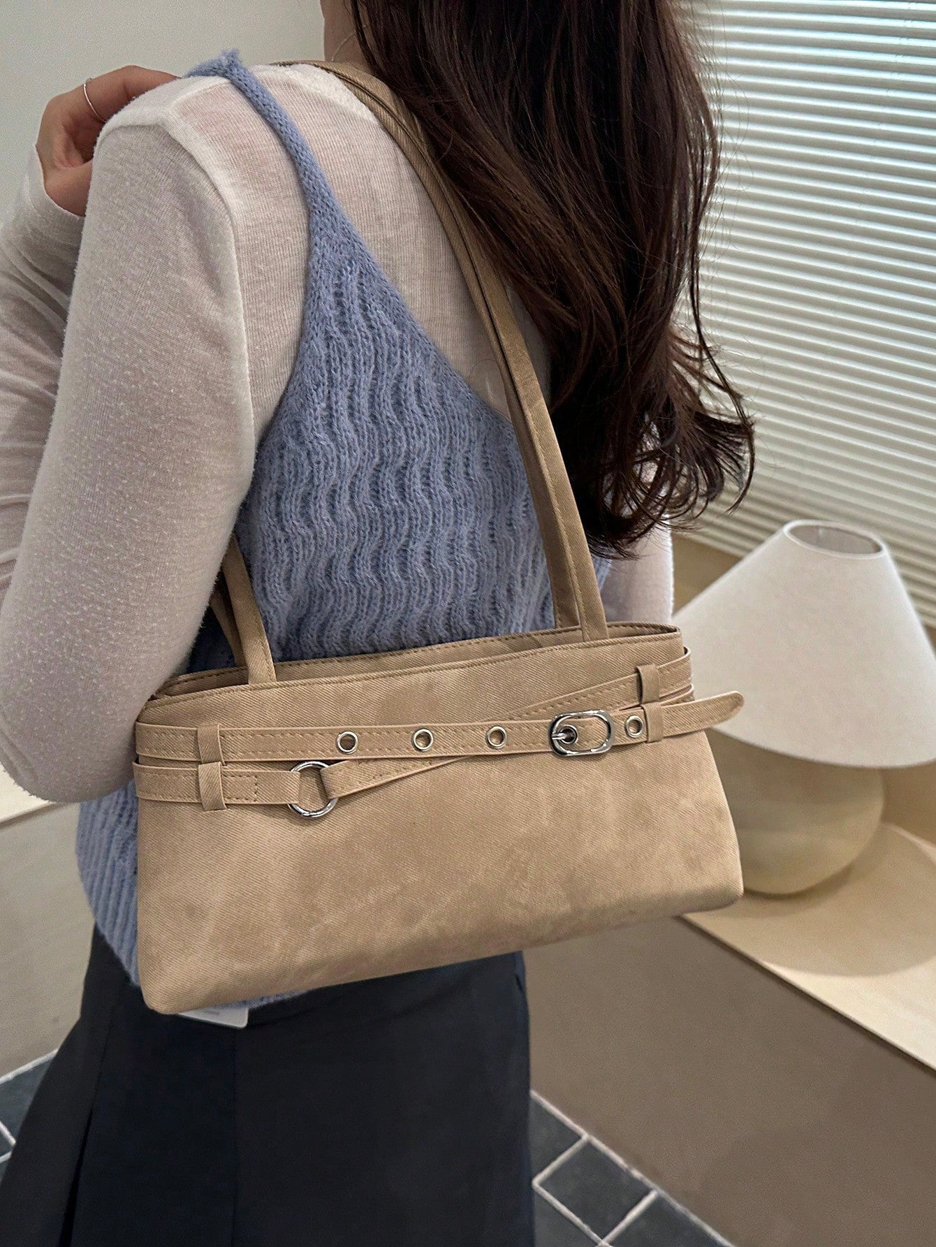 New Fashion Solid Color Practical Underarm Shoulder Bag, Classic Multi-Purpose Metal Buckle Decor Women's Handbag, Suitable For Shopping, Wallet, Young Ladies, College Students, Newlyweds And Office W