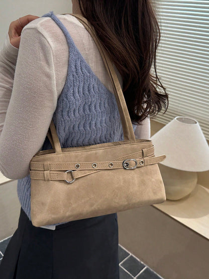 New Fashion Solid Color Practical Underarm Shoulder Bag, Classic Multi-Purpose Metal Buckle Decor Women's Handbag, Suitable For Shopping, Wallet, Young Ladies, College Students, Newlyweds And Office W