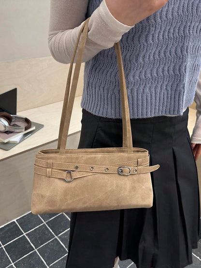 New Fashion Solid Color Practical Underarm Shoulder Bag, Classic Multi-Purpose Metal Buckle Decor Women's Handbag, Suitable For Shopping, Wallet, Young Ladies, College Students, Newlyweds And Office W