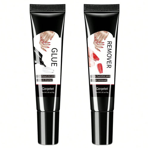 New Quick Dry Upgraded Version 10g Semi-Solid Nail Glue With 10g Remover, Press On Nail Tips, No UV Lamp Required, Long Lasting False Acrylic Nail Kit Glue Gel