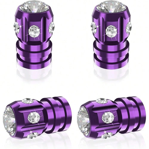 NEW- Tire Valve Caps, Bling Valve Stem Caps With Sparkly Rhinestones, Tire Caps 4 Pack For Cars SUVs Trucks Motorcycles Bikes, Anti-Fading Coating, Corrosion Resistant, Air Leakproof- Purple