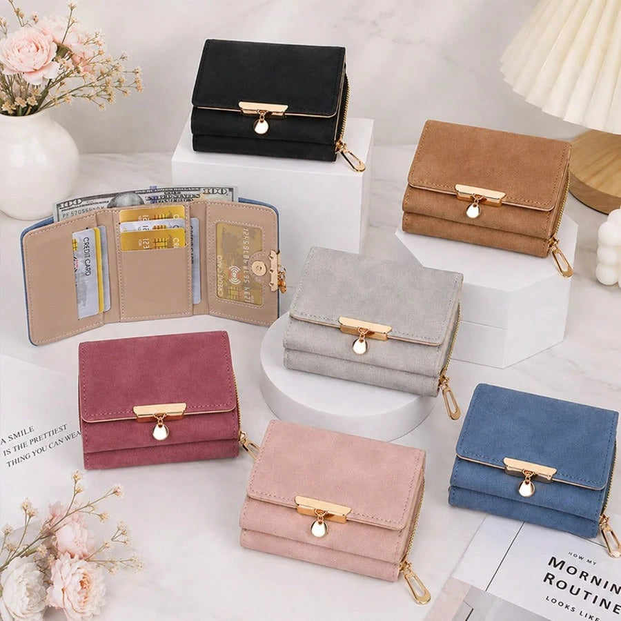New Women's Wallet PU Leather Short Snap Closure Clutch Bag Small Coin Purse Card Holder Handbag