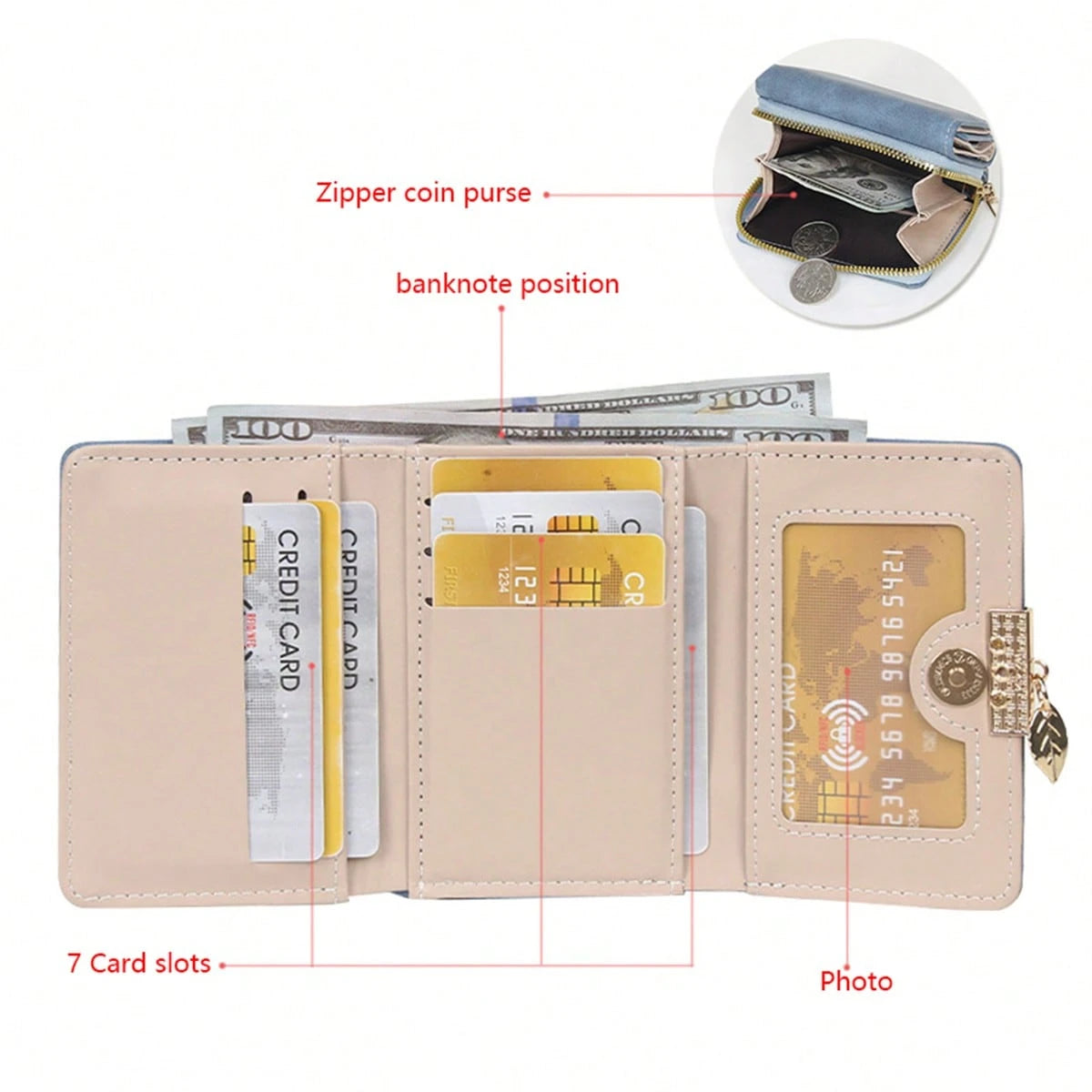 New Women's Wallet PU Leather Short Snap Closure Clutch Bag Small Coin Purse Card Holder Handbag