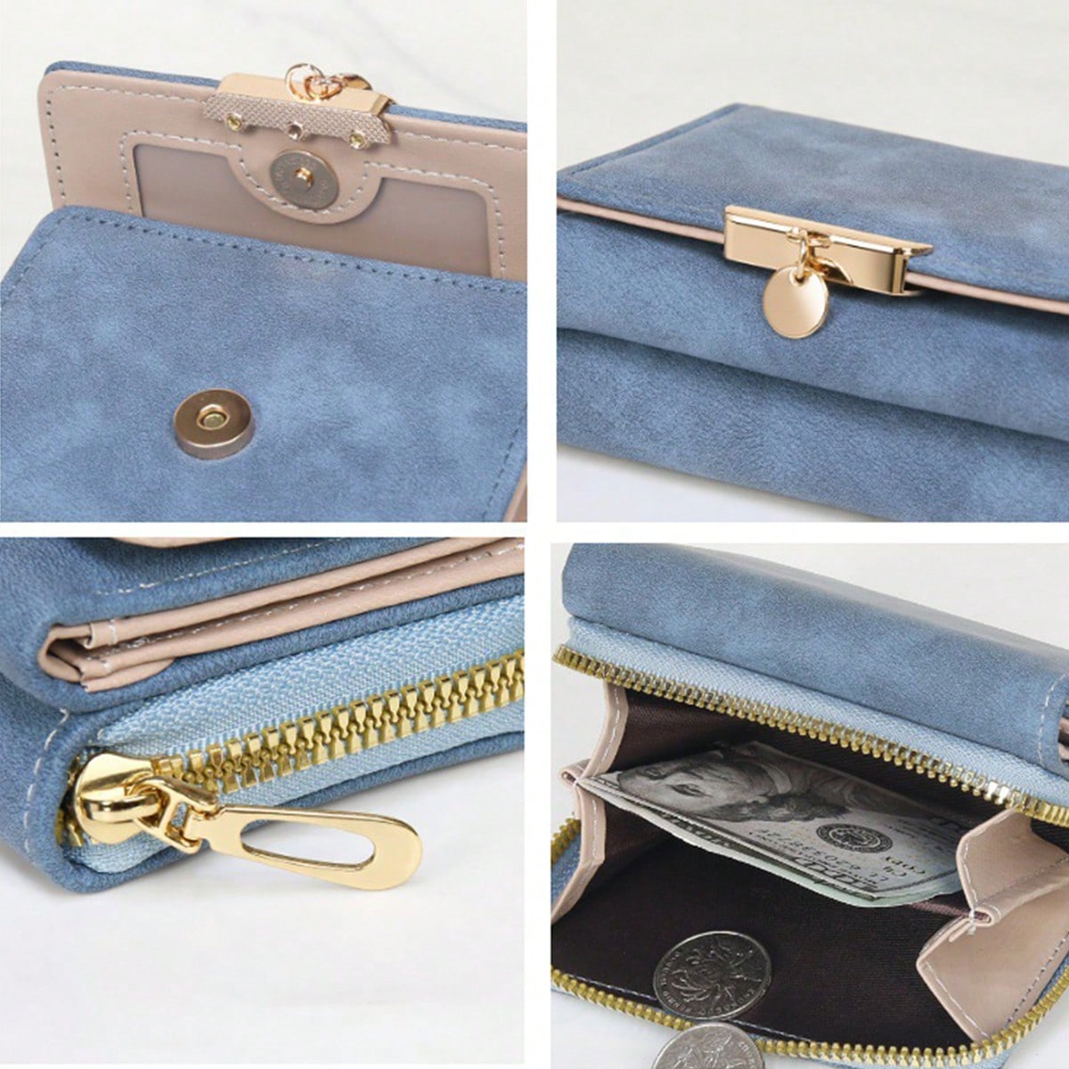 New Women's Wallet PU Leather Short Snap Closure Clutch Bag Small Coin Purse Card Holder Handbag