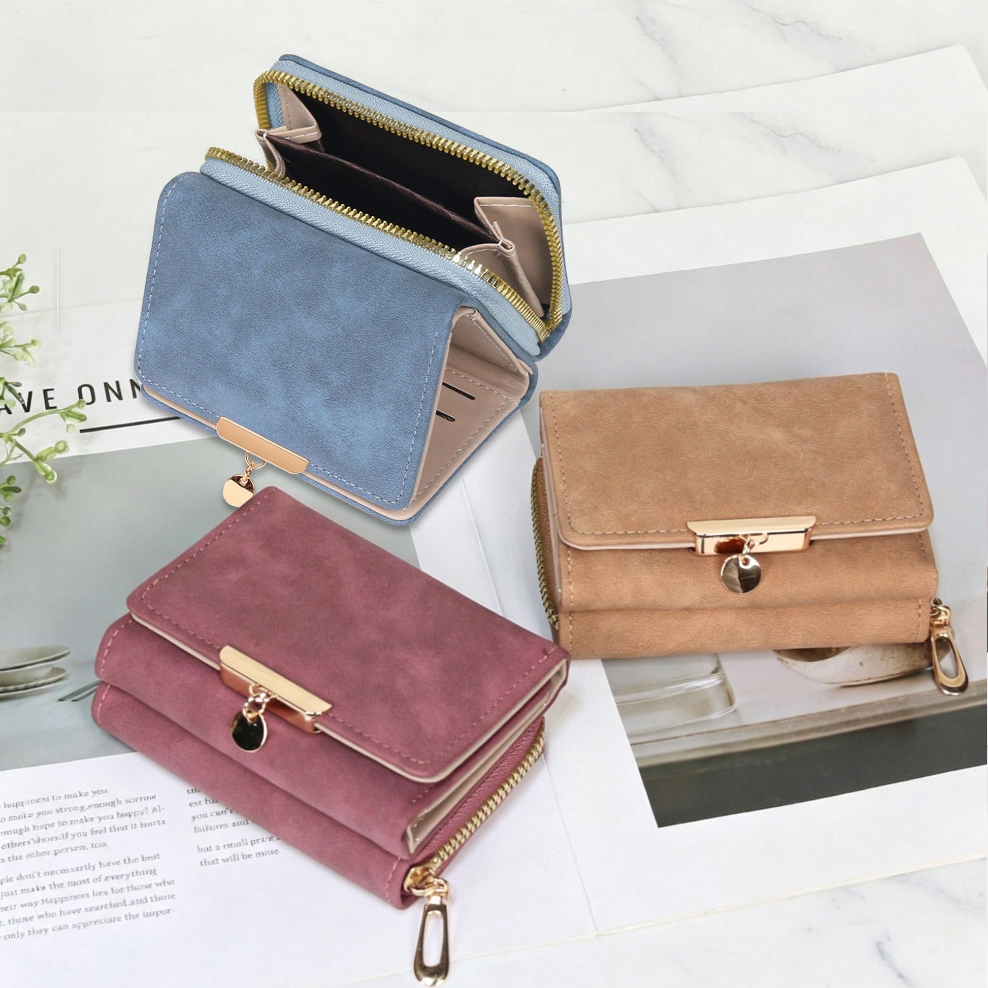 New Women's Wallet PU Leather Short Snap Closure Clutch Bag Small Coin Purse Card Holder Handbag