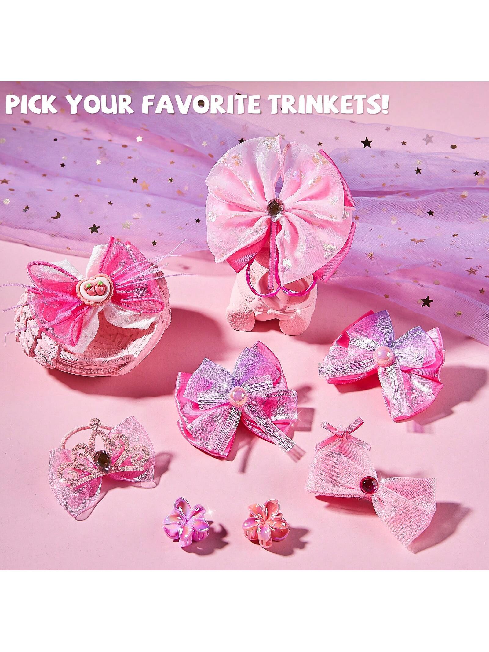 NewBandMo Hair Accessories For Girls,Headband Set For Kids Ages 5-12,Charm Bracelet Making Kit 8-12,Craft Kits For Teen Girl,Christmas Birthday Gifts For Kids 8 9 10 11 12 Year Old Girl (Pink)