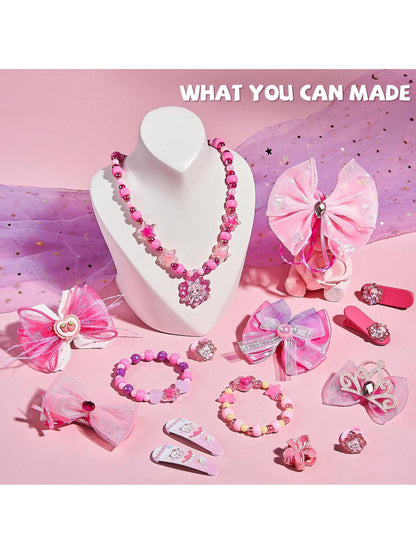 NewBandMo Hair Accessories For Girls,Headband Set For Kids Ages 5-12,Charm Bracelet Making Kit 8-12,Craft Kits For Teen Girl,Christmas Birthday Gifts For Kids 8 9 10 11 12 Year Old Girl (Pink)