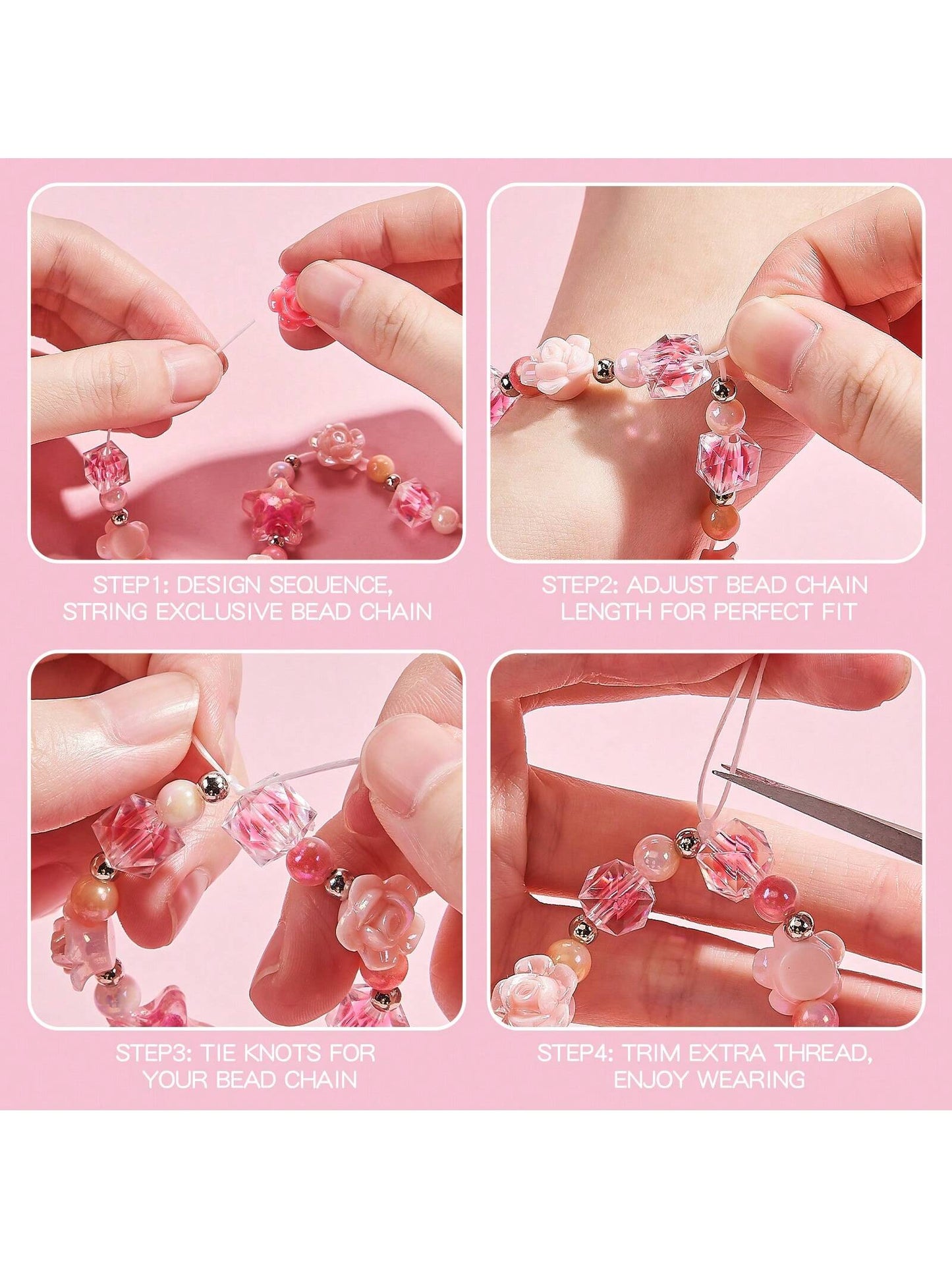 NewBandMo Hair Accessories For Girls,Headband Set For Kids Ages 5-12,Charm Bracelet Making Kit 8-12,Craft Kits For Teen Girl,Christmas Birthday Gifts For Kids 8 9 10 11 12 Year Old Girl (Pink)
