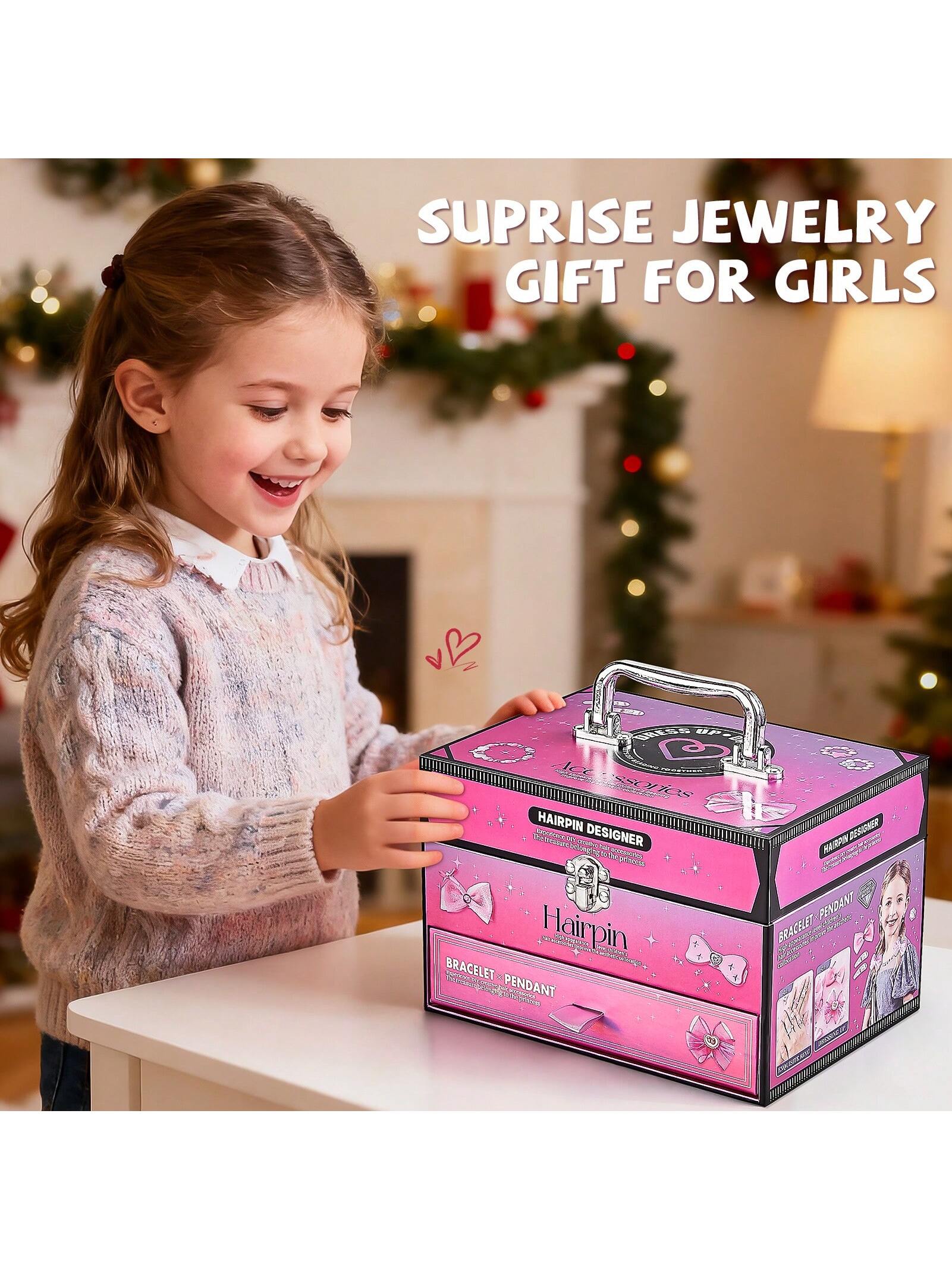 NewBandMo Hair Accessories For Girls,Headband Set For Kids Ages 5-12,Charm Bracelet Making Kit 8-12,Craft Kits For Teen Girl,Christmas Birthday Gifts For Kids 8 9 10 11 12 Year Old Girl (Pink)