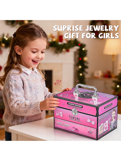 NewBandMo Hair Accessories For Girls,Headband Set For Kids Ages 5-12,Charm Bracelet Making Kit 8-12,Craft Kits For Teen Girl,Christmas Birthday Gifts For Kids 8 9 10 11 12 Year Old Girl (Pink)