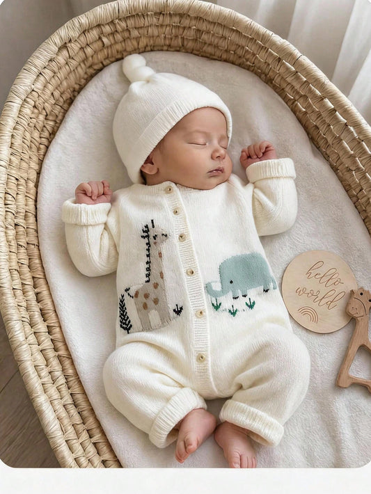 Newborn Baby Autumn/Winter Cute Cartoon Pattern Long Sleeve Sweater Romper