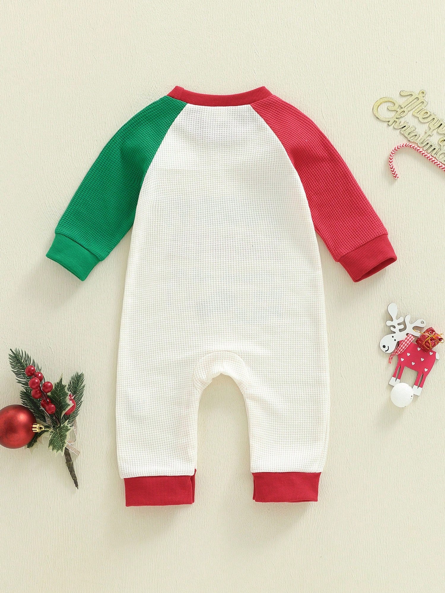 Newborn Baby Boy Christmas Outfit Contrast Color Letter Print Infant Romper Long Sleeve Jumpsuit Cute Xmas Clothes