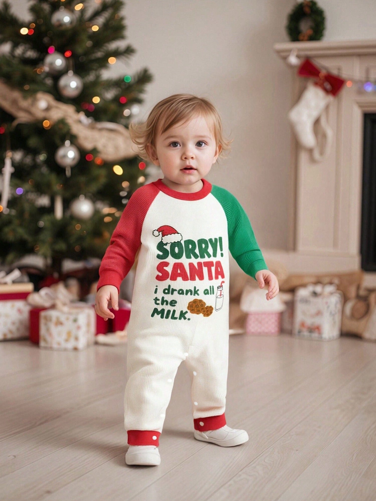 Newborn Baby Boy Christmas Outfit Contrast Color Letter Print Infant Romper Long Sleeve Jumpsuit Cute Xmas Clothes