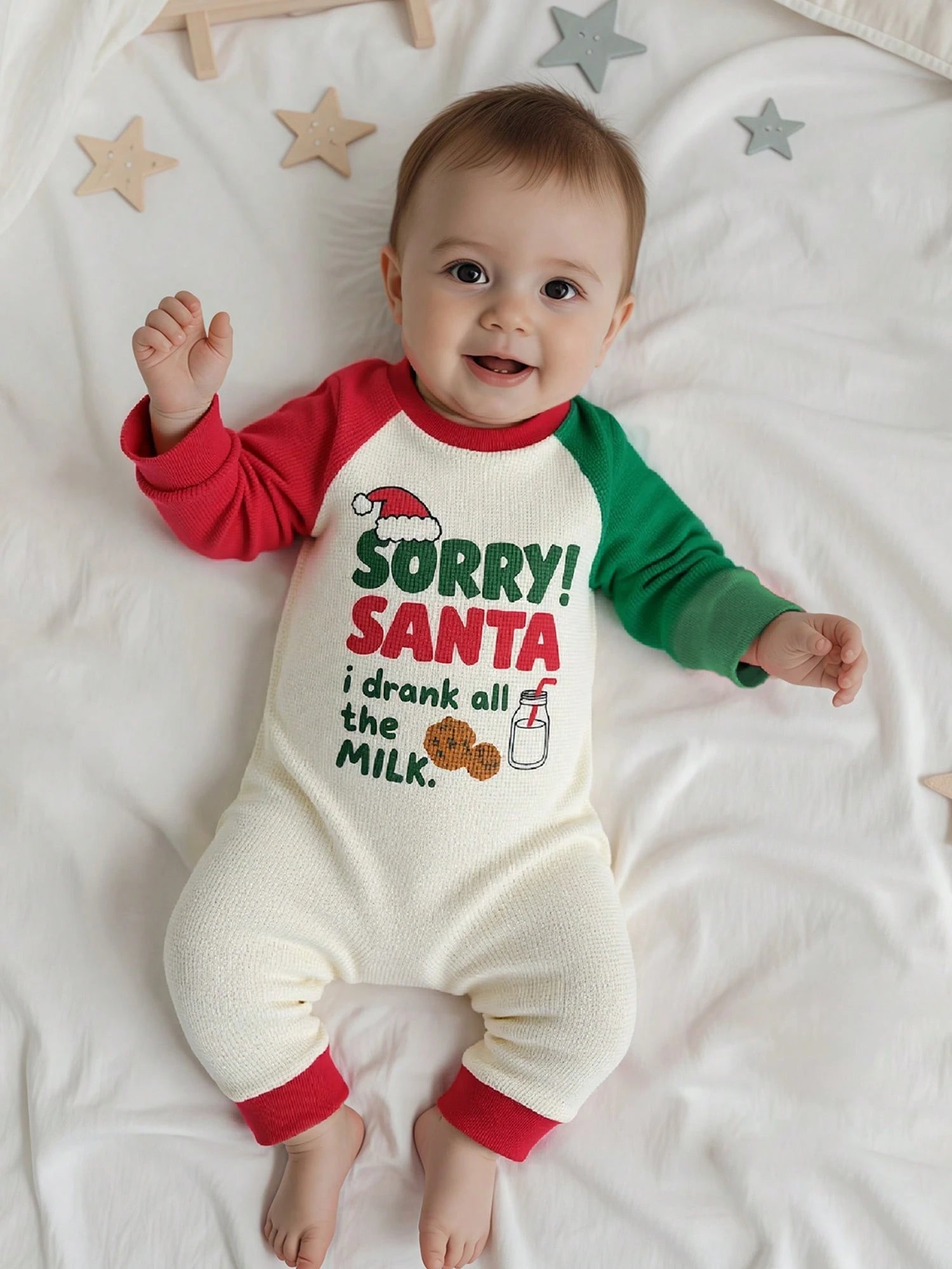 Newborn Baby Boy Christmas Outfit Contrast Color Letter Print Infant Romper Long Sleeve Jumpsuit Cute Xmas Clothes