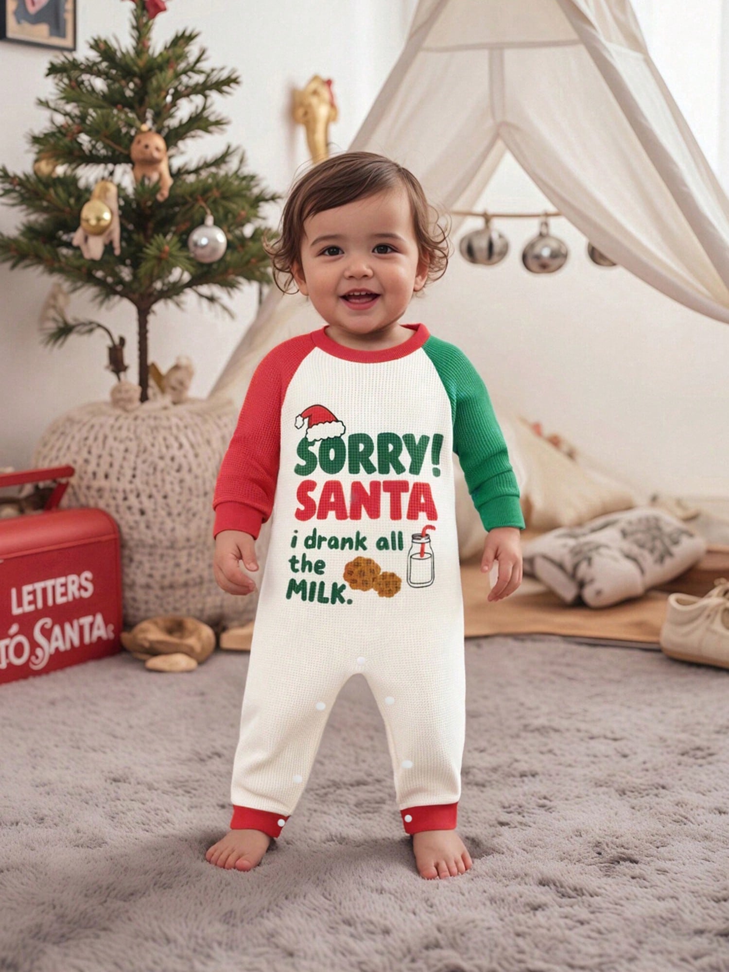 Newborn Baby Boy Christmas Outfit Contrast Color Letter Print Infant Romper Long Sleeve Jumpsuit Cute Xmas Clothes