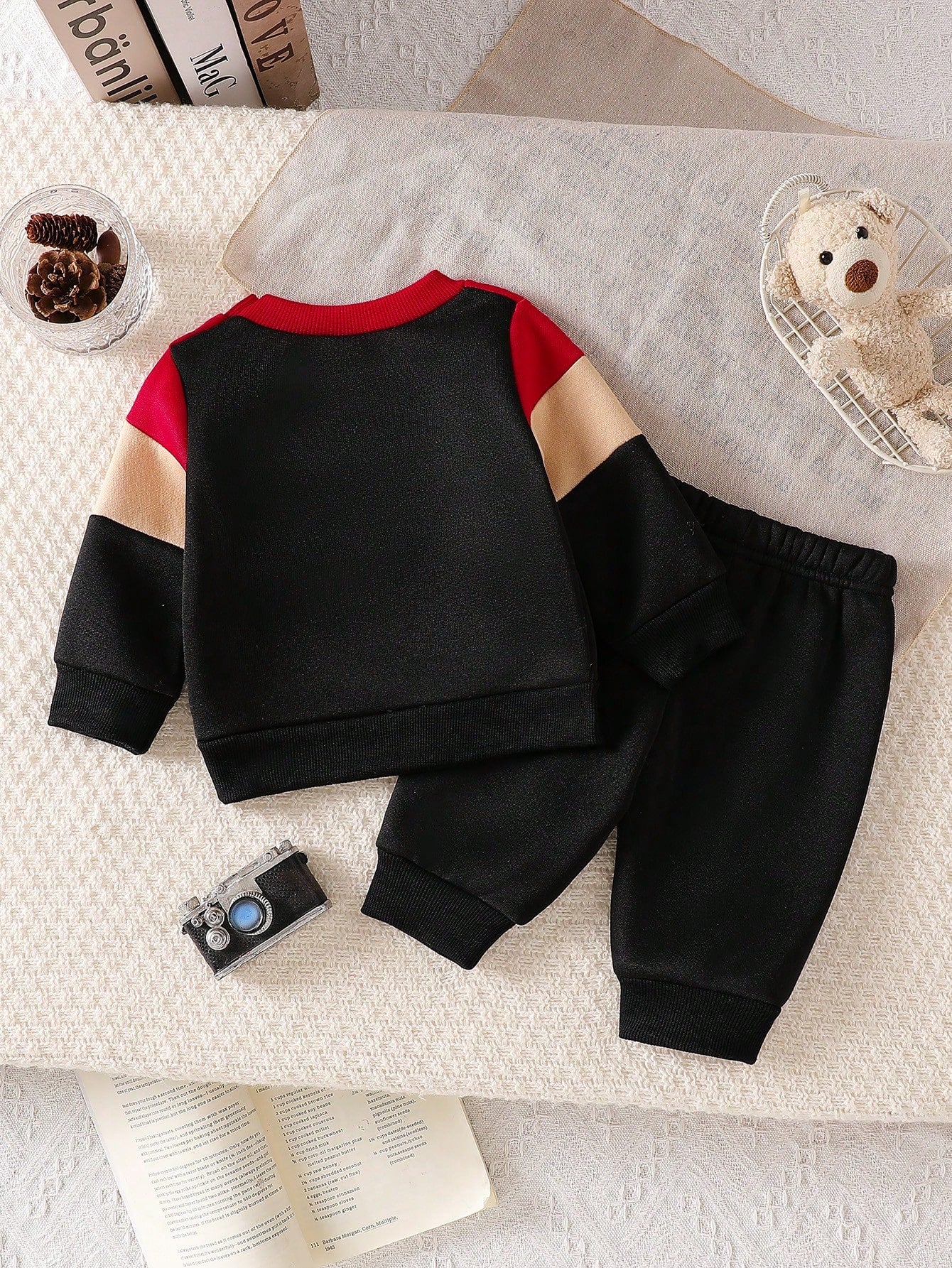 Newborn Baby Boy Cute Patchwork Top And Pants Set, Casual Cute Kawaii Baby Boy Outfit Baby Boy Fashion Holiday Vacation Black Winter