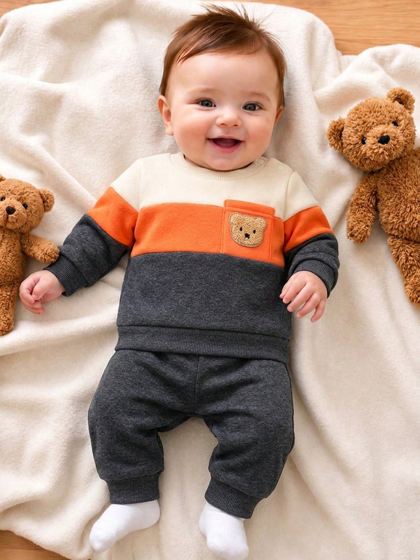 Newborn Baby Boy Cute Patchwork Top And Pants Set, Casual Cute Kawaii Baby Boy Outfit Baby Boy Fashion Holiday Vacation Black Winter