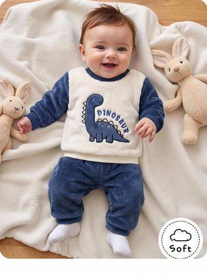 Newborn Baby Fluffy Cartoon Pattern Long Sleeve Sweatshirt And Pants Set