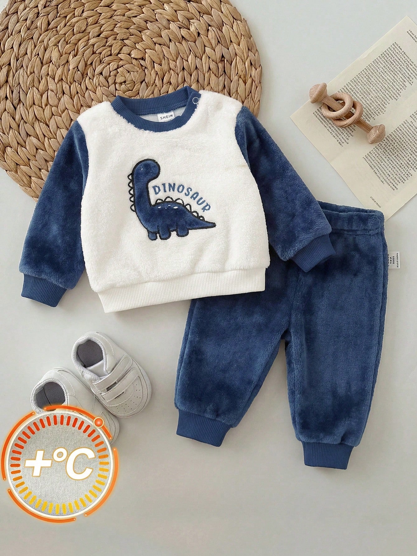 Newborn Baby Fluffy Cartoon Pattern Long Sleeve Sweatshirt And Pants Set
