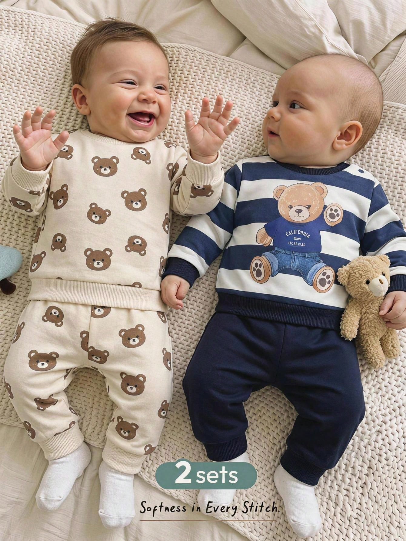 Newborn Baby Fluffy Cartoon Pattern Long Sleeve Sweatshirt And Pants Set