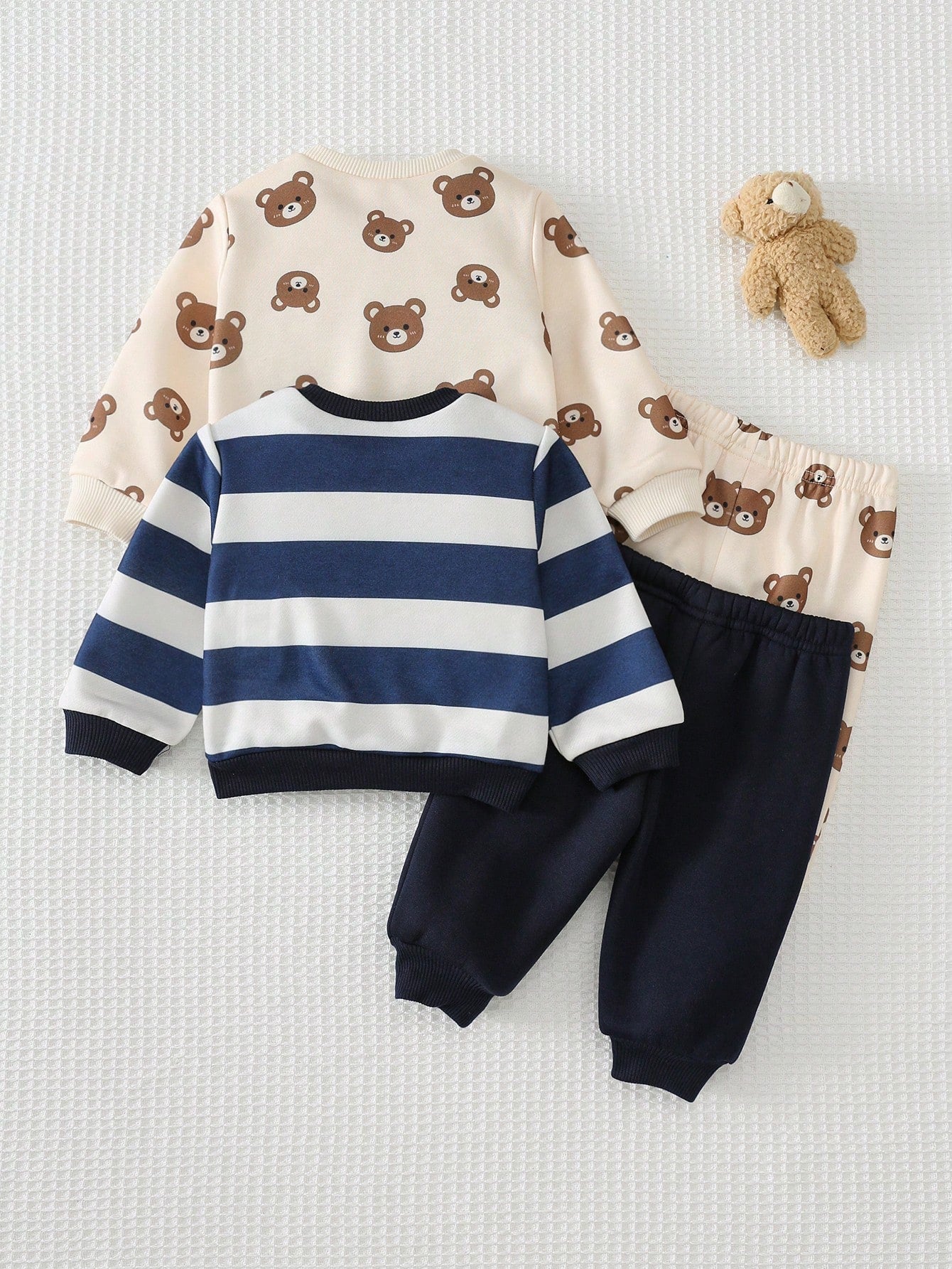 Newborn Baby Fluffy Cartoon Pattern Long Sleeve Sweatshirt And Pants Set