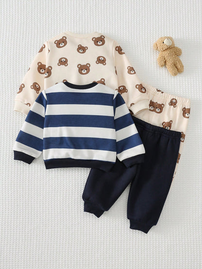 Newborn Baby Fluffy Cartoon Pattern Long Sleeve Sweatshirt And Pants Set