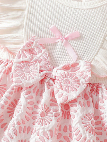 Newborn Baby Girl White Sleeveless Lace Collar Patchwork Pink Bow Dress New Elegant Retro Cute Fabric Comfortable