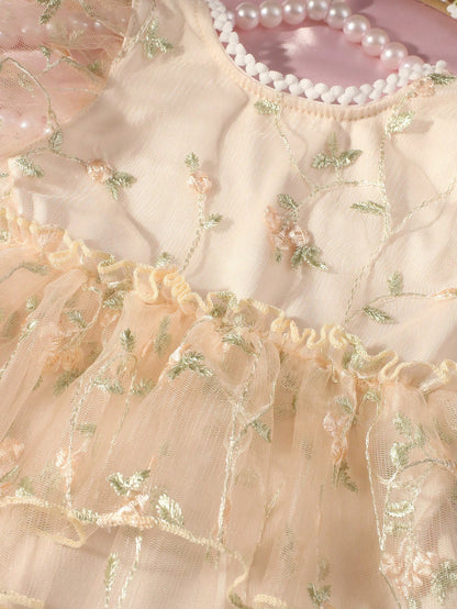 Newborn Baby Girls Floral Embroidery Lace Trim Romper & Headband Set, Baby Girl 1 Month 100 Days Photography Outfit