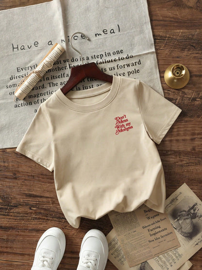 Newborn Baby Summer Casual Short Sleeve T-Shirt, "Don't Mess With My Mom" Slogan Print Round Neck Top