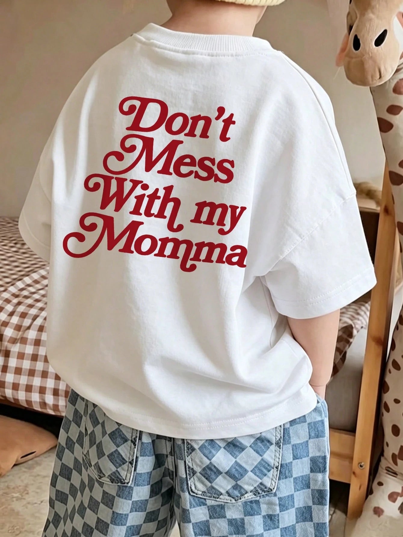 Newborn Baby Summer Casual Short Sleeve T-Shirt, "Don't Mess With My Mom" Slogan Print Round Neck Top