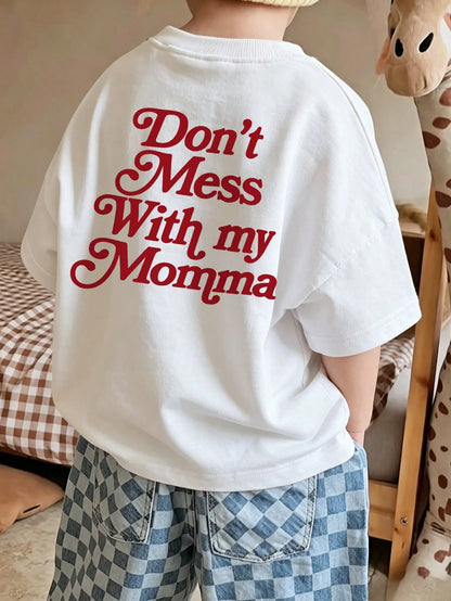 Newborn Baby Summer Casual Short Sleeve T-Shirt, "Don't Mess With My Mom" Slogan Print Round Neck Top