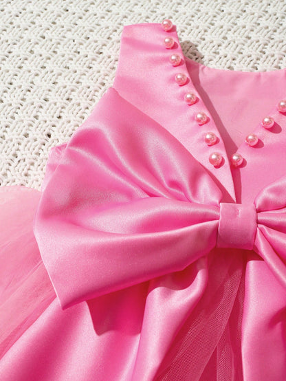 Newborn Girl Pearl Style Dress With Rose Flower 0-3 Months Baby Girl Big Bowknot Dress For Photo Shooting Infant Photography Outfits