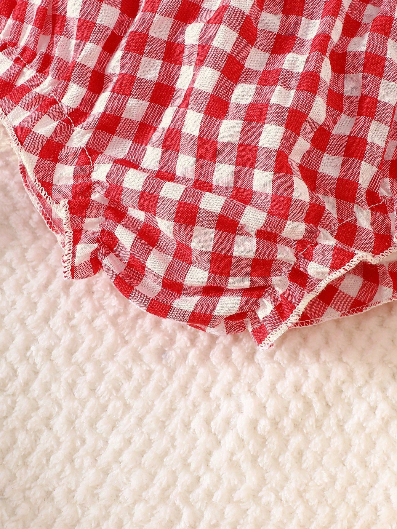Newborn Girl Red And White Grid Bow Strawberry Embroidered Strap Top With Triangle Shorts 2 Pieces Set Summer Cute Vacation Baby Clothes Outfit Romper