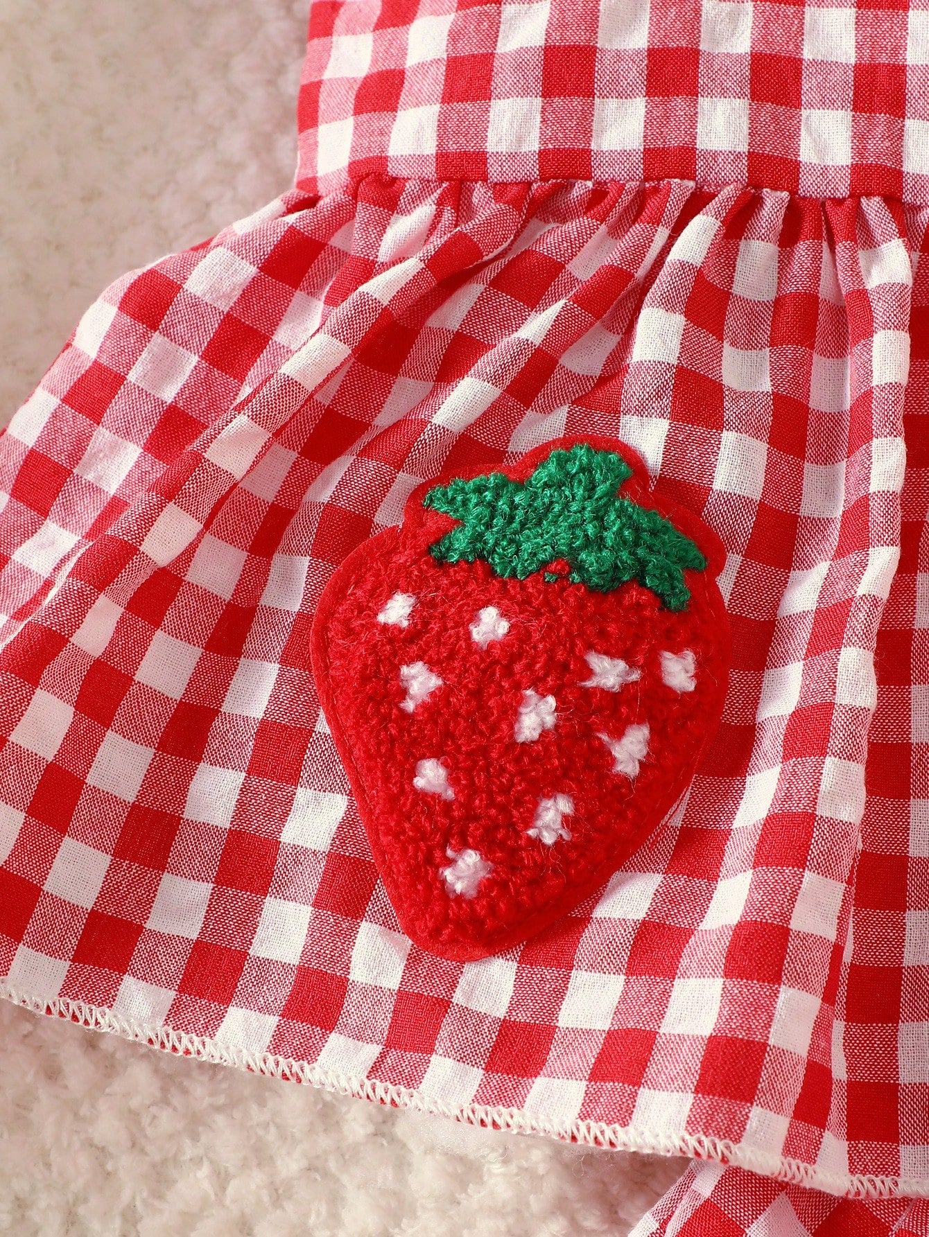 Newborn Girl Red And White Grid Bow Strawberry Embroidered Strap Top With Triangle Shorts 2 Pieces Set Summer Cute Vacation Baby Clothes Outfit Romper