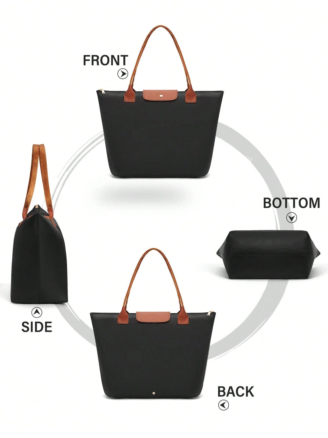 NEWHEY Women's Nylon Foldable Shoulder Tote Bag, Top Handle, Weekend Travel Handbag