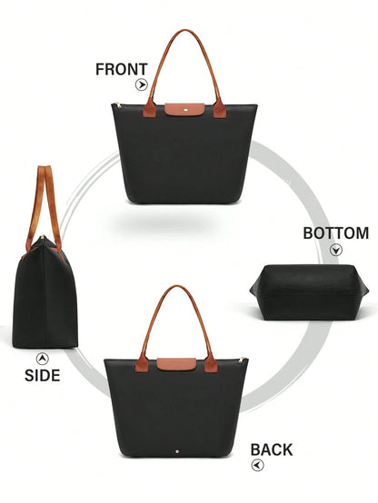 NEWHEY Women's Nylon Foldable Shoulder Tote Bag, Top Handle, Weekend Travel Handbag