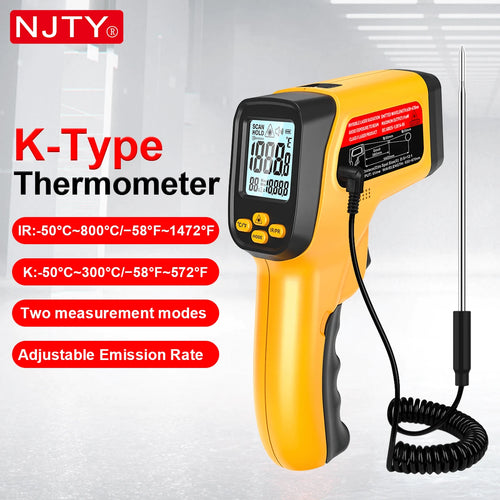 NJTY Temperature Gun, K-TYPE Infrared Thermometer Gun, Handheld Non-Contact High Temperature Gun, Suitable For Industrial, Cooking Tester, Pizza Oven, Car, HVAC, Barbecue Oven And Engine-Laser Surface